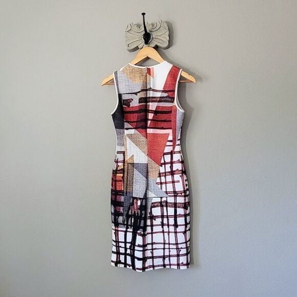 🆕️ Clover Canyon Gradient Plaid Neoprene Bodycon Sheath Dress in Red - Picture 8 of 16